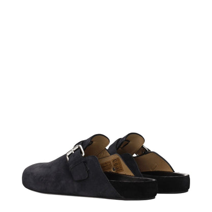 Isabel Marant Black Leather Slippers Sandals with side detail and vintage effect, casual suede design, round toe, low flat heel.