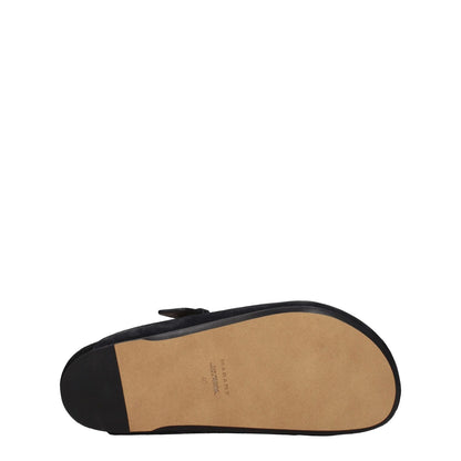 Sole view of Isabel Marant Black Leather Slippers Sandals with rubber sole, SKU F76155, featuring side detail and vintage effect design.