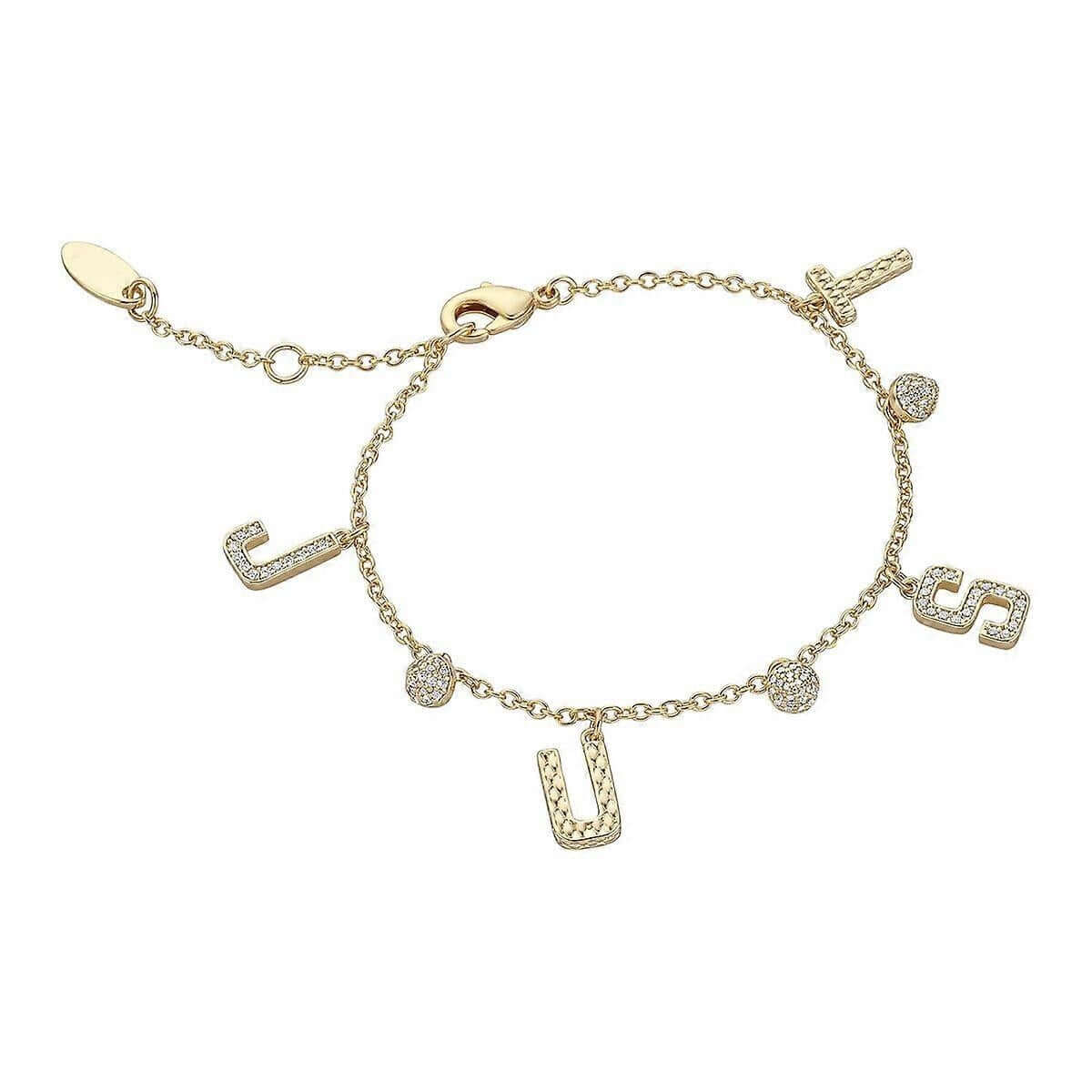 Gold bracelet featuring letter charms by JUST CAVALLI JEWELS JEWELRY Mod. JCBR01233200 on white background.