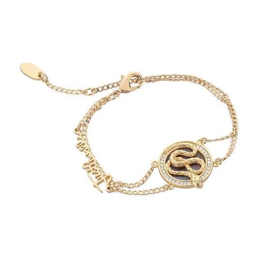 Gold bracelet featuring a snake design, part of JUST CAVALLI JEWELS JEWELRY Mod. JCBR01313200 collection.