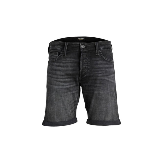 Jack Jones Black Cotton Bermuda Shorts for men, casual contemporary style, high-quality blend, comfortable and stretchy fit.
