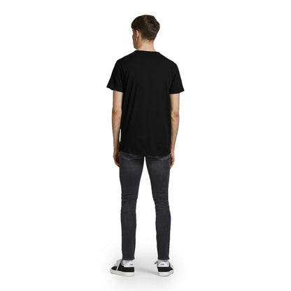 Back view of man wearing Jack Jones Black Organic Cotton Sportswear t-shirt, showcasing casual style and comfort.