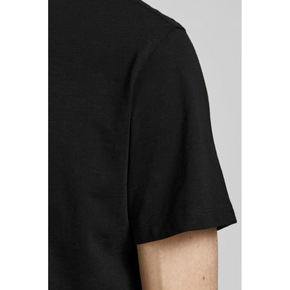 Close-up of Jack Jones Black Organic Cotton Sportswear t-shirt sleeve showcasing soft fabric and casual style.