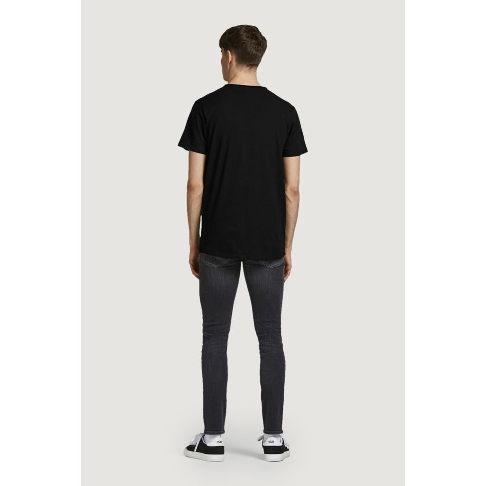 Back view of man wearing Jack Jones Black Organic Cotton Sportswear t-shirt, showcasing casual style and comfort in a regular fit.
