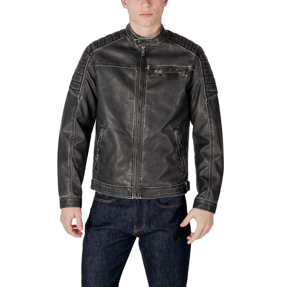 Jack Jones Black Polyester Biker Jacket