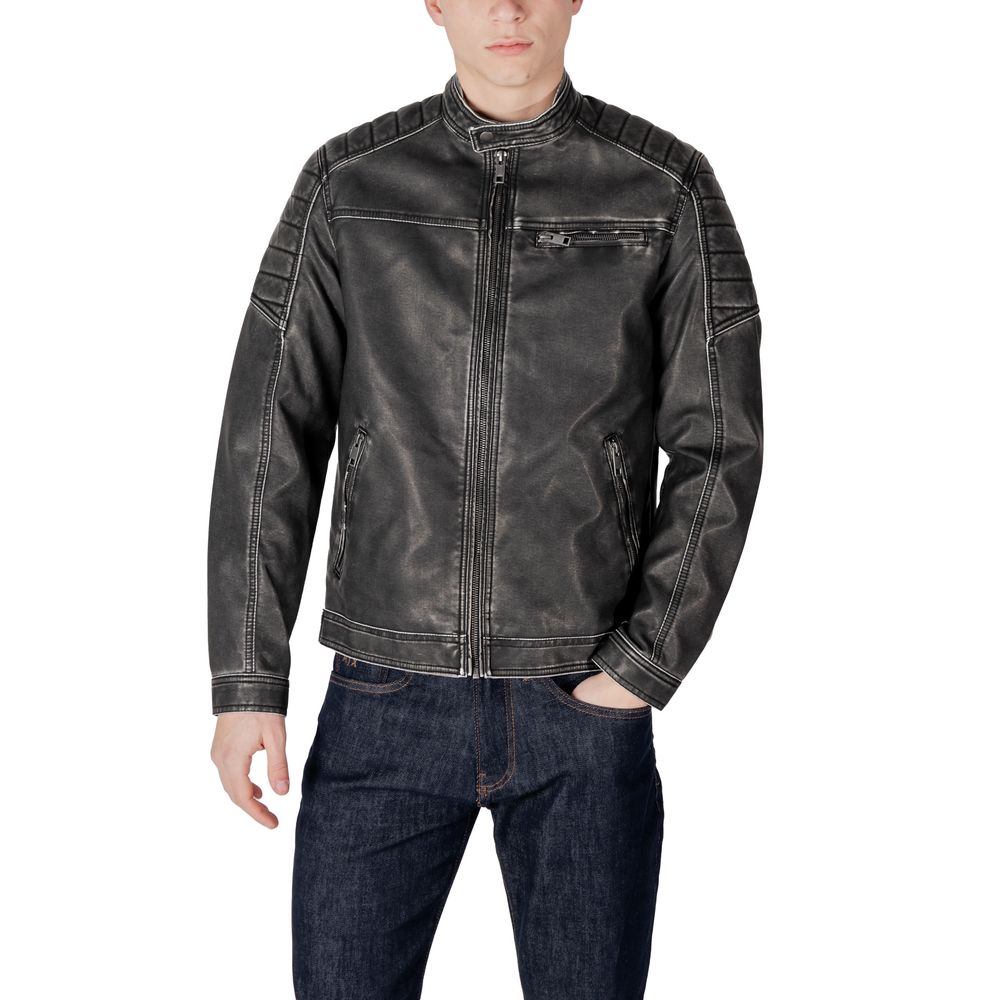 Jack Jones Black Polyester Biker Jacket