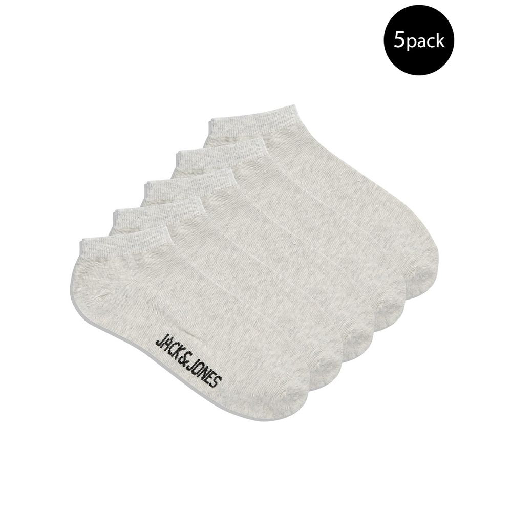 Jack Jones Gray Cotton Socks 5-pack, comfortable and breathable, ideal for everyday wear, made with 72% cotton, 26% polyester, 2% elastane.