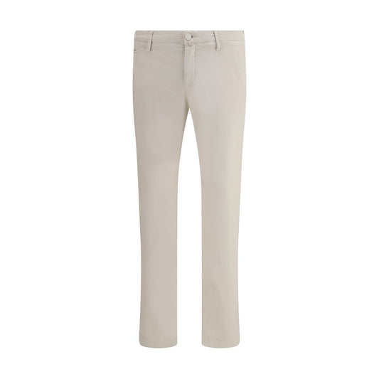 Jacob Cohen Beige Cotton Casual Pants front view with slim fit, showing front zipper, button closure, and belt loops.