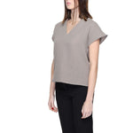 Jacqueline De Yong Beige Cotton Blouse - Women's short sleeve with 80% cotton and 20% recycled cotton composition.