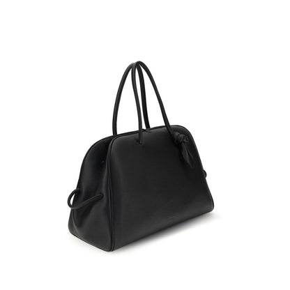 Jacquemus Black Calf Leather Bos Taurus Handbag with structured design and two-way zipper closure.