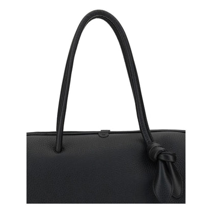 Jacquemus Black Calf Leather Bos Taurus Handbag with bow detail and structured design.
