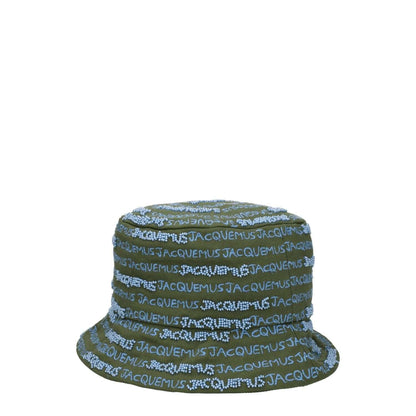 Jacquemus Green Cotton Bucket Hat with logo embellishments, casual style, in green and khaki tones, perfect for fashion-forward looks.