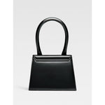 Jacquemus Le Chiquito Moyen Black Bag with reinforced handle and gold hardware, front view.