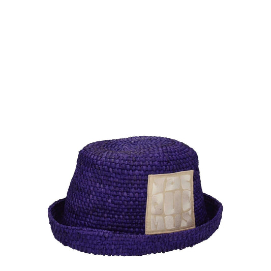 Jacquemus Purple Raffia Hat with front logo, casual style, made of 100% raffia, variations in purple and violet hues.