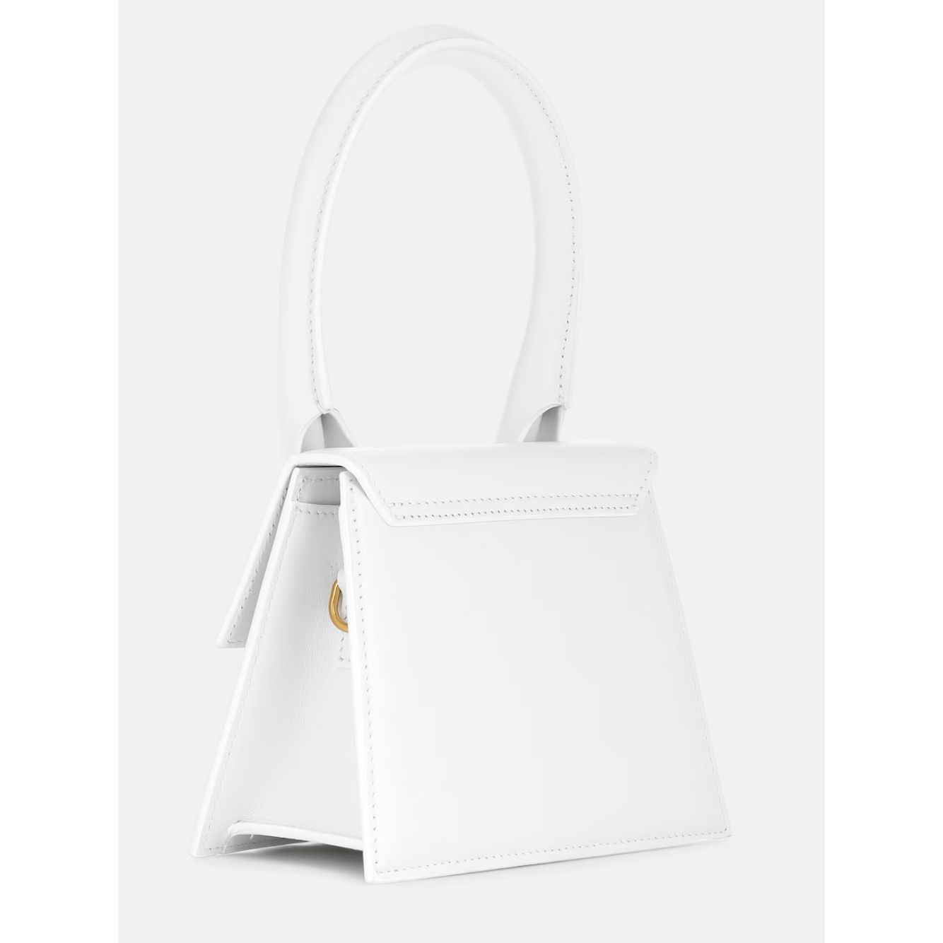 Jacquemus White Le Chiquito Moyen Bag with gold hardware, reinforced handle, and magnetic closure. Made in Italy, luxury fashion accessory.
