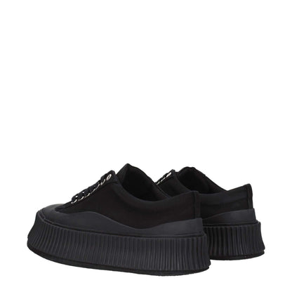 Jil Sander Black Fabric Chunky Sneakers with square toe and wedge, featuring lace-up closure, rubber sole, and 5 cm wedge height.