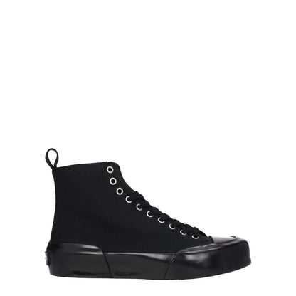 Jil Sander Black Fabric High Top Sneakers with rubber sole and lace-up closure, featuring a back logo and mid heels.