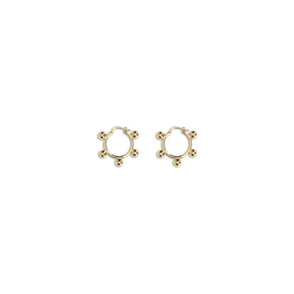 Jil Sander Gold Brass Earrings with elegant hoop design, engraved logo, antioxidant finish, and snap closure for comfort and durability.