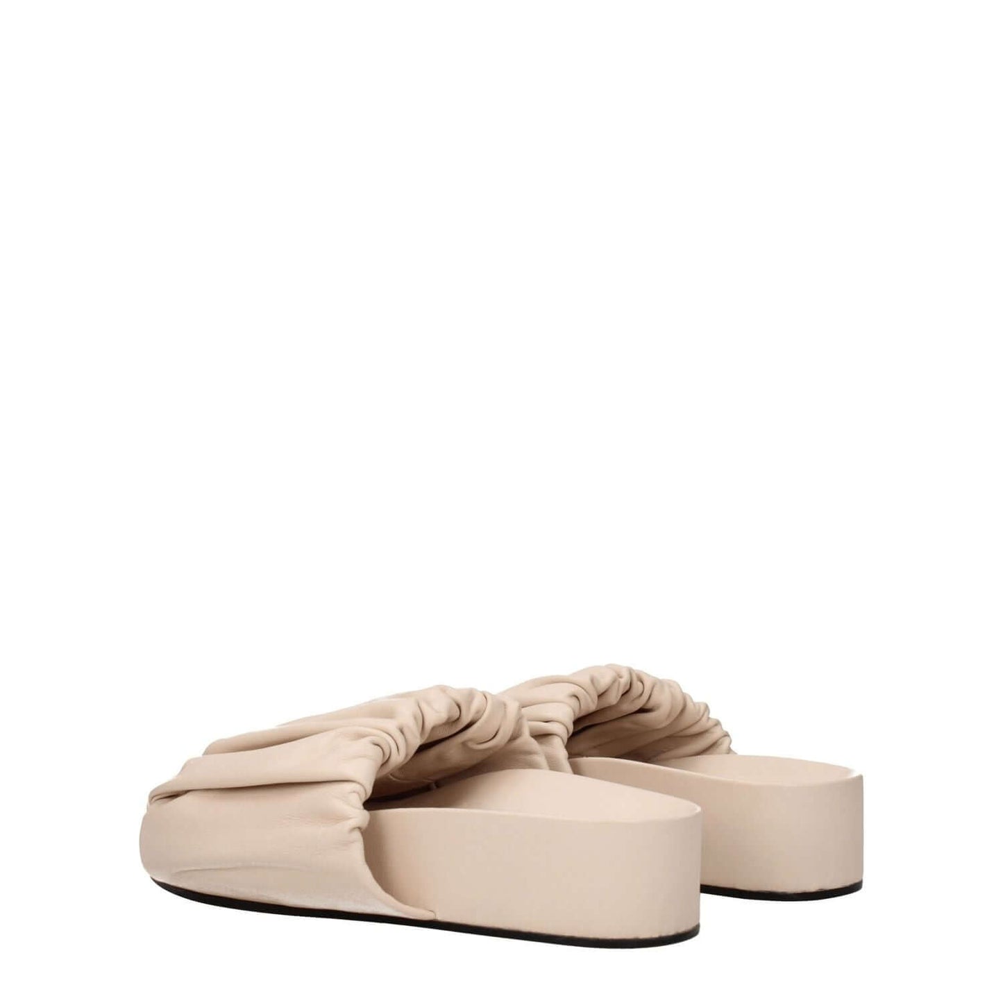 Jil Sander Pink Leather Slippers with open toe and mid heels, featuring a unique powder pink design in premium leather.