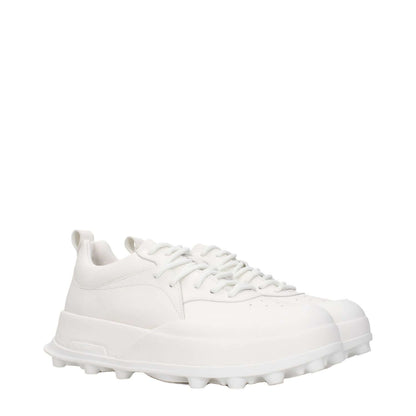 Jil Sander White Leather Sneakers with side logo, lace-up closure, rubber sole, mid heels, round toe, MPN WS0040P6244102.