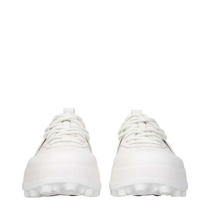 Front view of Jil Sander White Leather Sneakers with lace-up closure and rubber sole, 6 cm heel, featuring a sporty glam design.