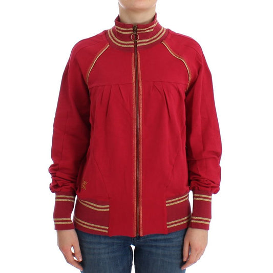 John Galliano Pink Mock Zip Cardigan Sweatshirt Sweater with logo details and front zipper, modeled on a person.