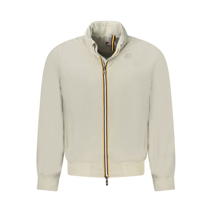 K-WAY Beige Nylon Men Jacket with removable hood and pockets, featuring K-WAY logo, perfect for stylish, functional outerwear.
