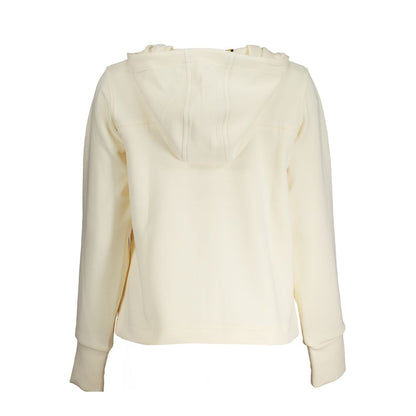 Back view of K-WAY Beige Polyester Women Sweater showcasing hood and design detail.