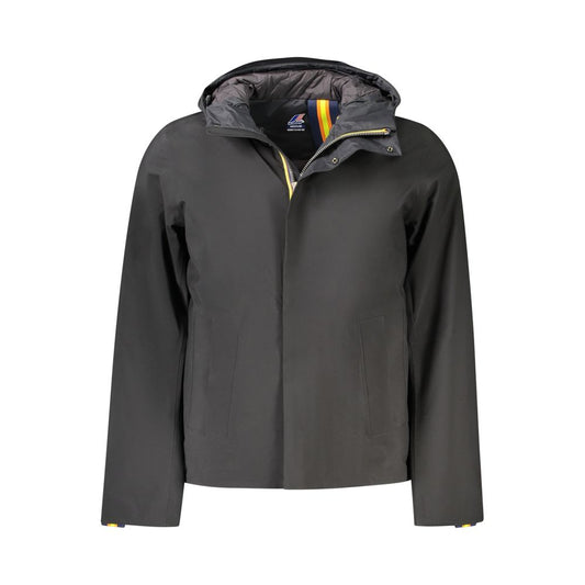 K-WAY Black Polyester Men Jacket with double padding and practical pockets; luxury outerwear for discerning taste.