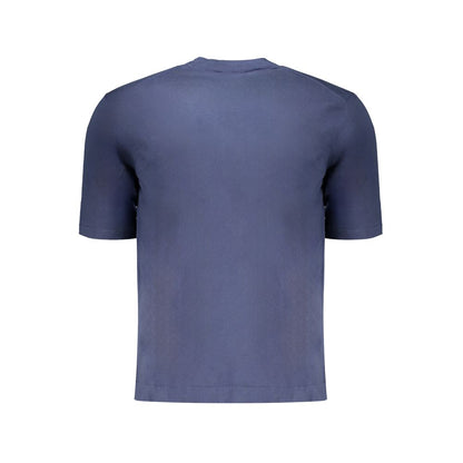 K-WAY Blue Cotton Sweater, short-sleeved crew neck with logo, back view.