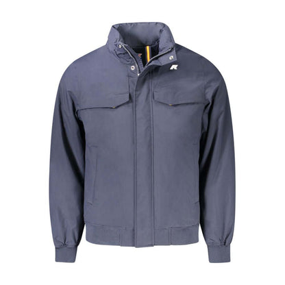 K-WAY Blue Polyamide Men Jacket with removable hood and multiple pockets, showcasing style and functionality.