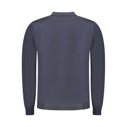 K-WAY Blue Wool Sweater, long-sleeved with 3 buttons and logo, back view