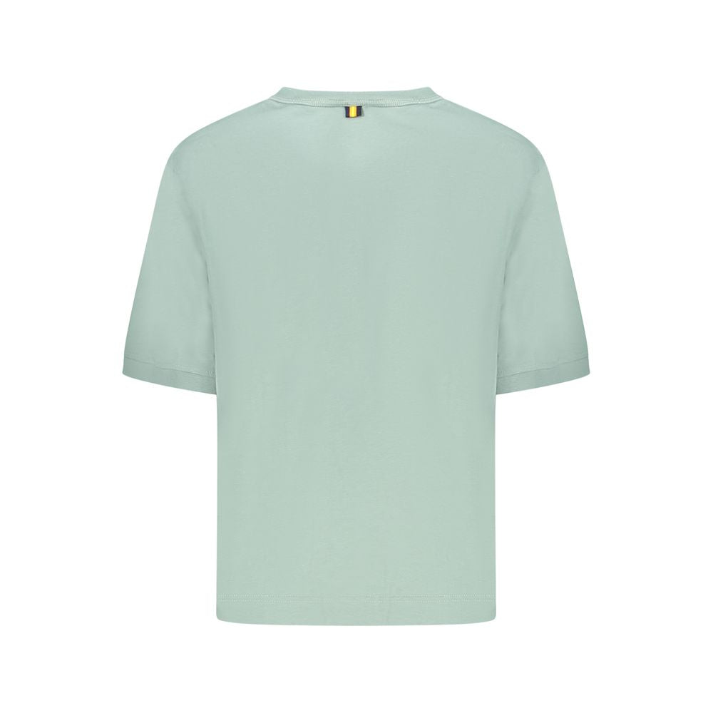 Back view of K-WAY Green Cotton Tops & T-Shirt with short sleeves, wide neck, and logo application.