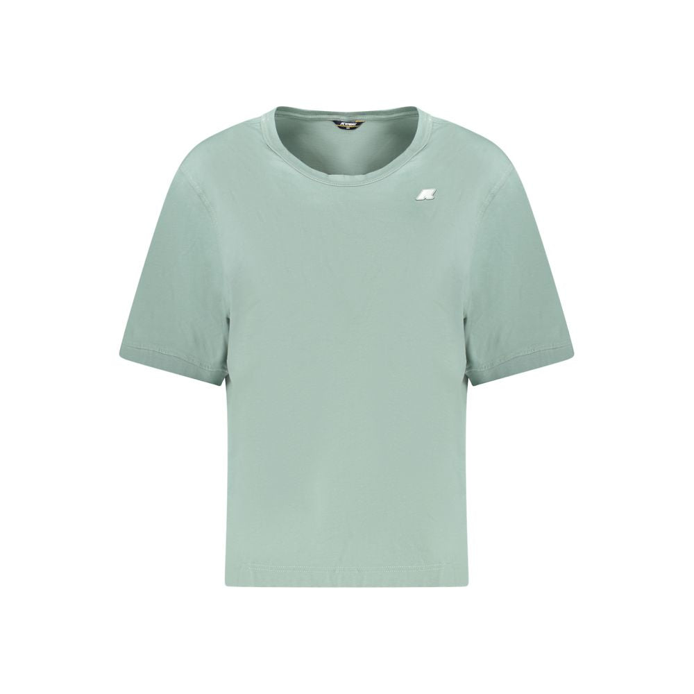 K-WAY Green Cotton Women T-Shirt with short sleeves, wide neck, and front logo application.