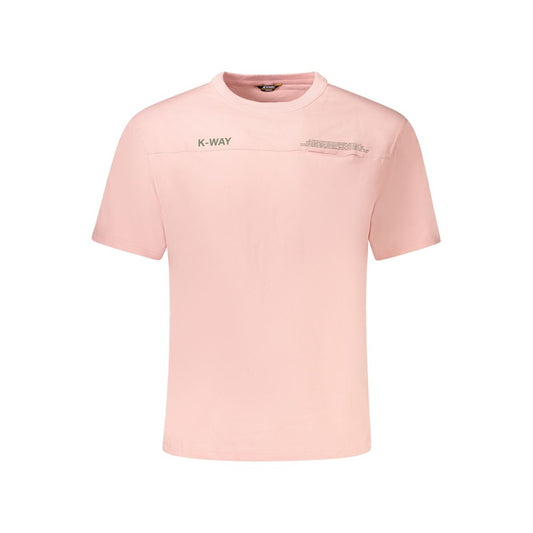 K-WAY Pink Cotton Men T-Shirt with crew neck and pocket accent, featuring iconic logo print, set against a white background.