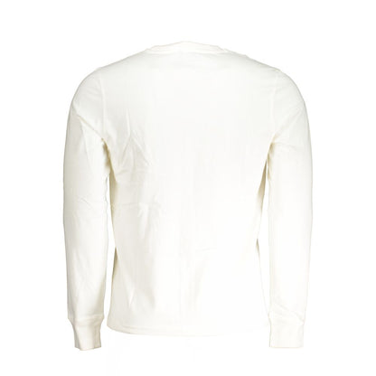 Back view of K-WAY White Cotton T-Shirt with long sleeves and crew neck featuring logo application.