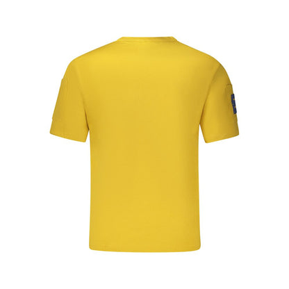 Back view of K-WAY Yellow Cotton Men T-Shirt with dual sleeve pockets and iconic logo, 100% cotton for comfort.