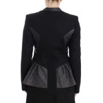Rear view of KAALE SUKTAE Black Short Blazer Coat Biker Jacket with elegant design and logo details.