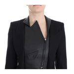 KAALE SUKTAE Black Short Blazer Coat Biker Jacket, front view close-up showing zip closure and elegant details.
