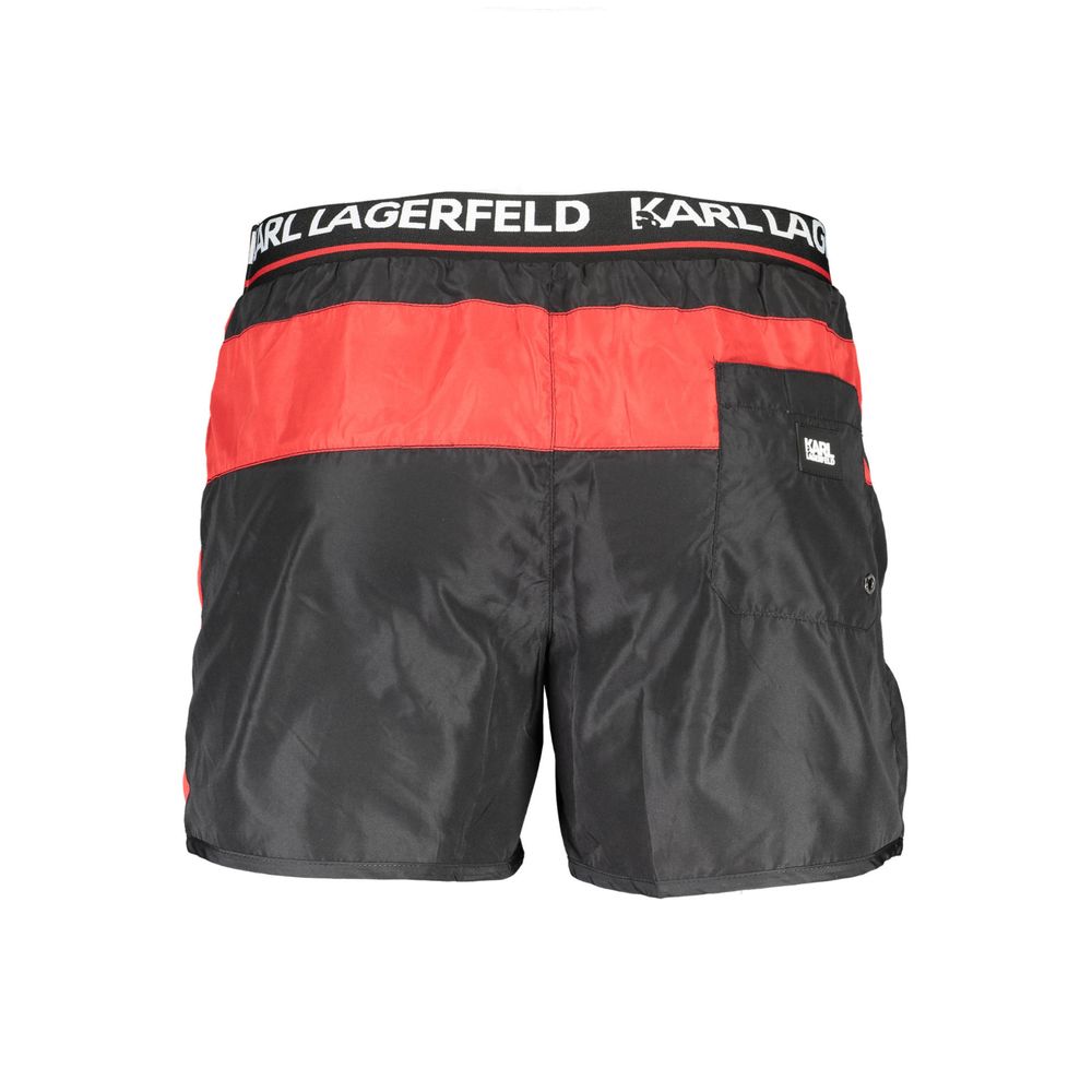Karl Lagerfeld Black Polyester Swimwear with elastic waist, laces, contrasting details, logo, 3 pockets, inside slip
