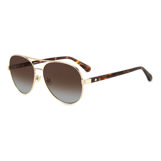 Kate Spade Gold Metal Sunglasses with brown lenses and tortoiseshell temples, featuring 100% UV polarized protection.