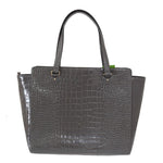 Kate Spade Grey Croc Embossed Leather Elissa Bristol Drive Tote Handbag Bag in deep graphite gray with gold-tone hardware.