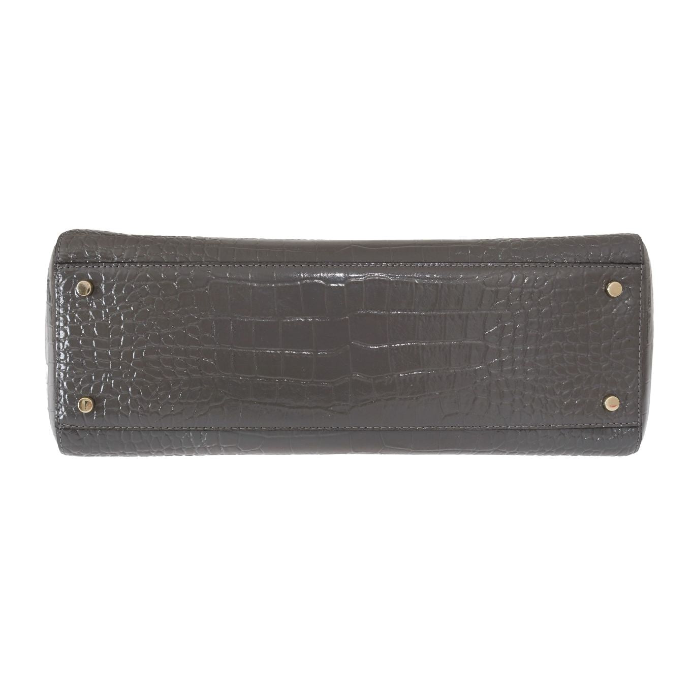 Bottom view of Kate Spade Grey Croc Embossed Leather Elissa Bristol Drive Tote Handbag Bag with gold-tone hardware.
