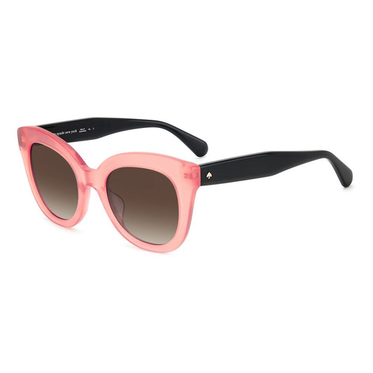 Kate Spade Multicolor Acetate Sunglasses in pink with brown lenses, model number BELAHS35JF0HA, featuring 100% UV protection.