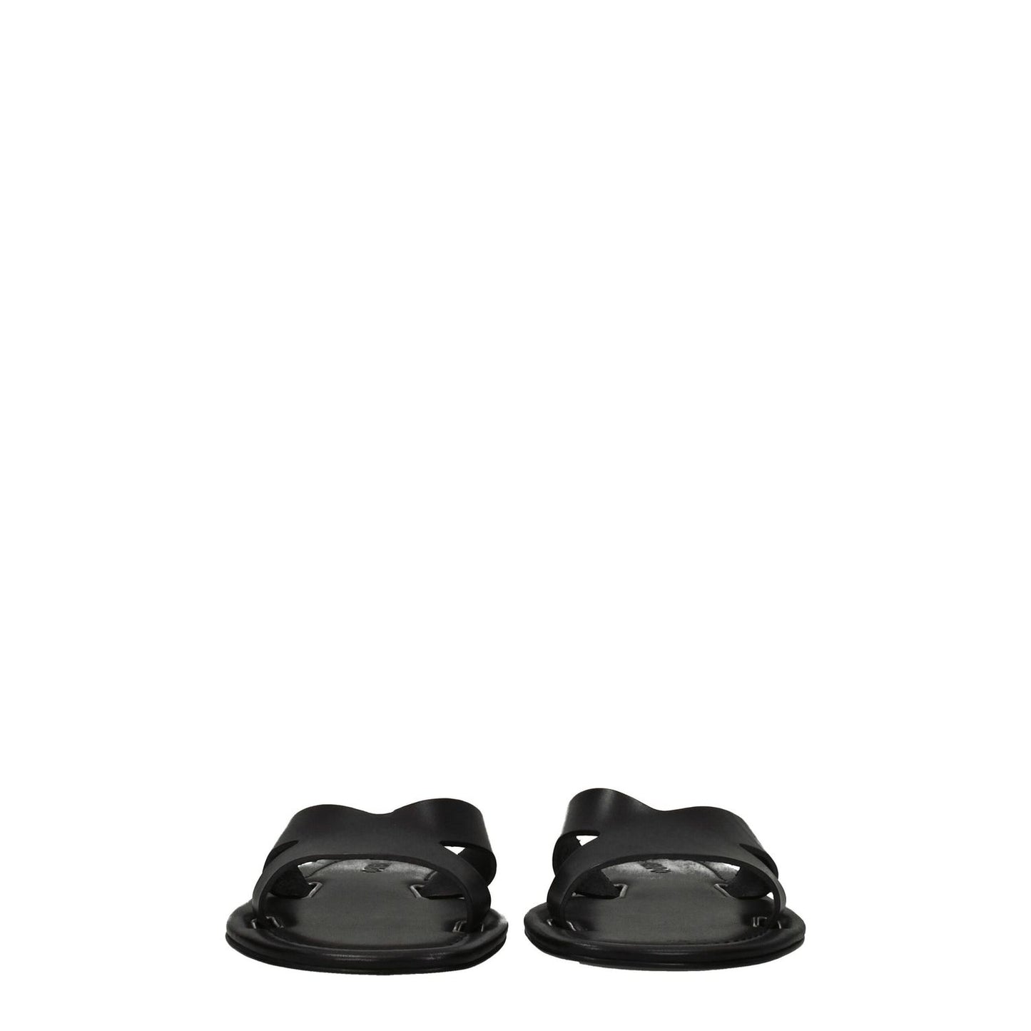 Front view of Kenzo Black Leather Slippers, casual open-toe design with low flat heel. MPN: FB52MU021L6599.