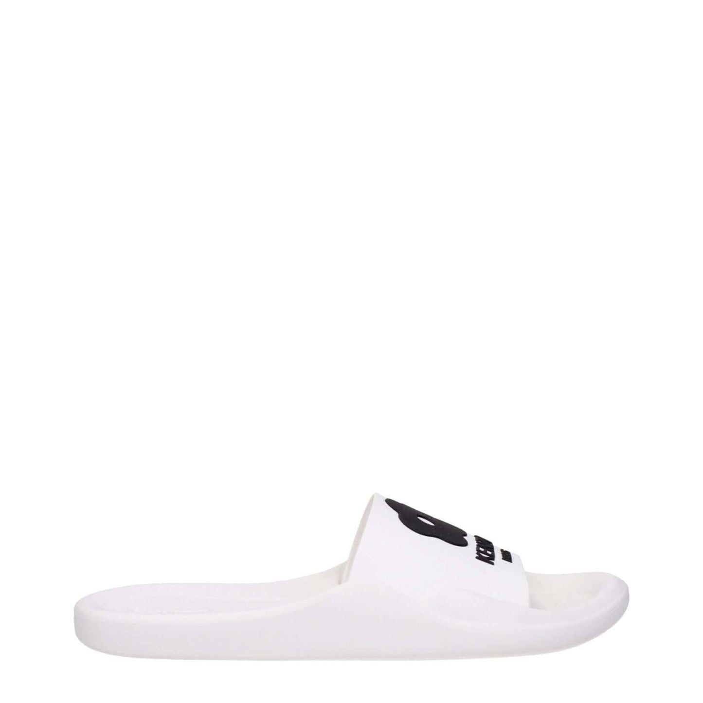 Kenzo White Cotton Slippers with rubber sole, open toe, low heel, and front logo. Stylish casual footwear. MPN FE52MU110P5102.