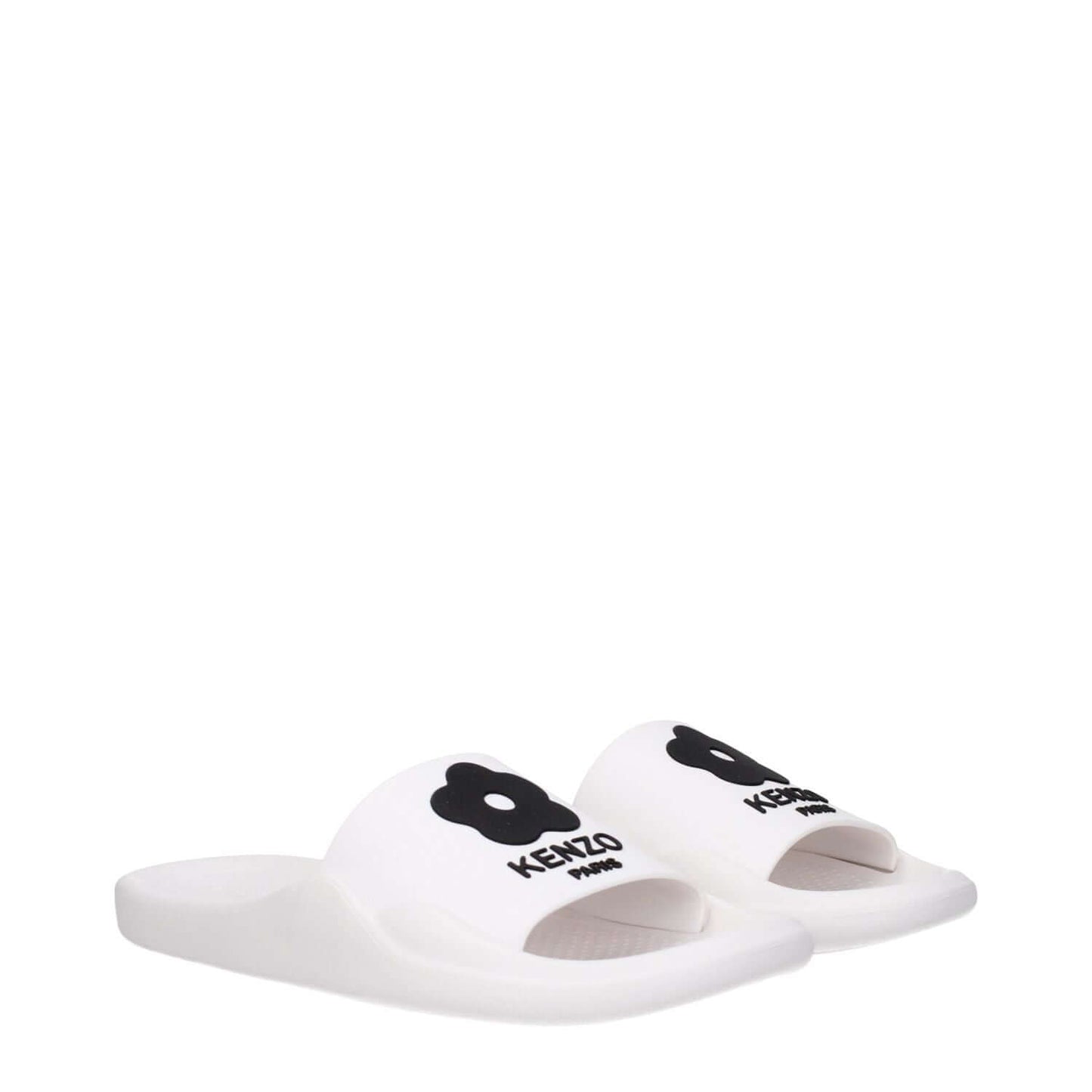 Kenzo White Cotton Slippers featuring front logo, open toe, and rubber sole. Perfect casual footwear for everyday comfort.