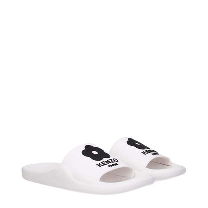 Kenzo White Cotton Slippers featuring front logo, open toe, and rubber sole. Perfect casual footwear for everyday comfort.