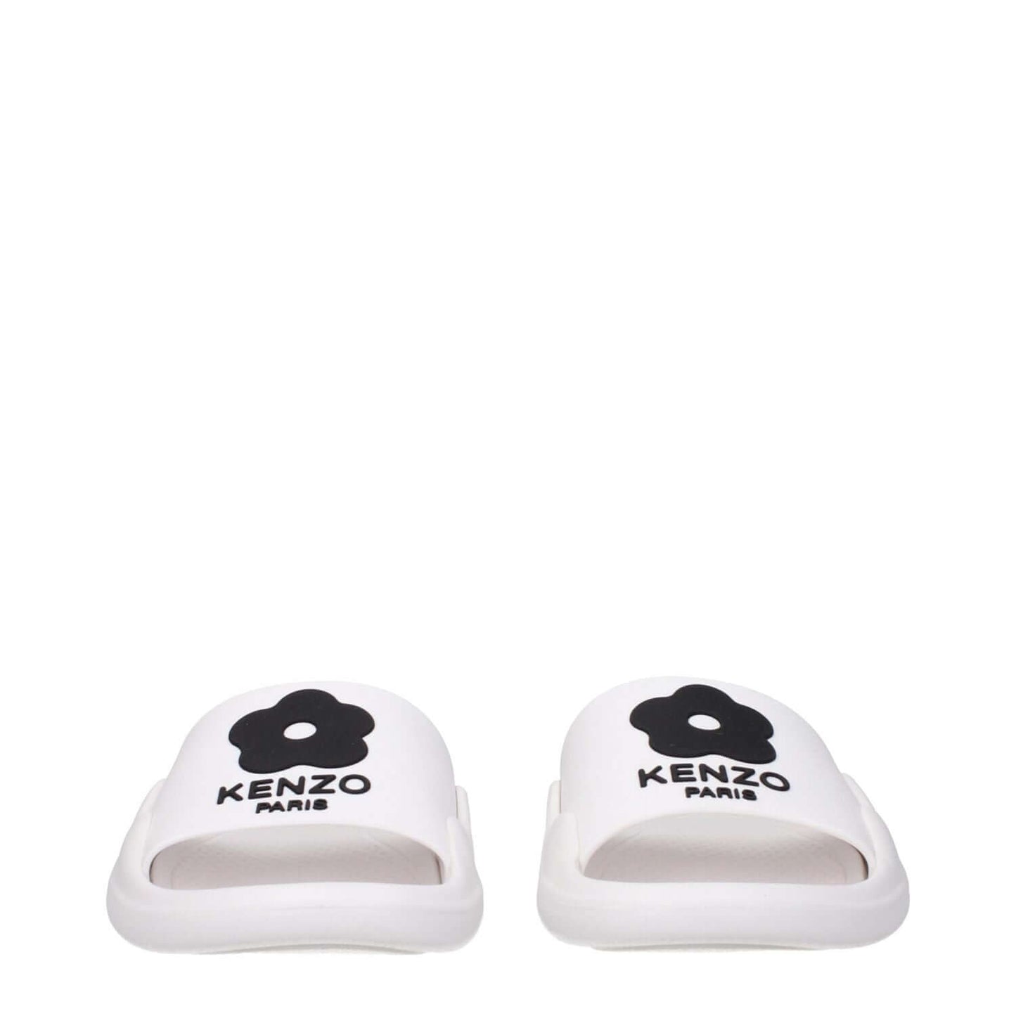 Kenzo White Cotton Slippers featuring a rubber sole, open toe, and front logo design, style casual with low flat heel, MPN FE52MU110P5102
