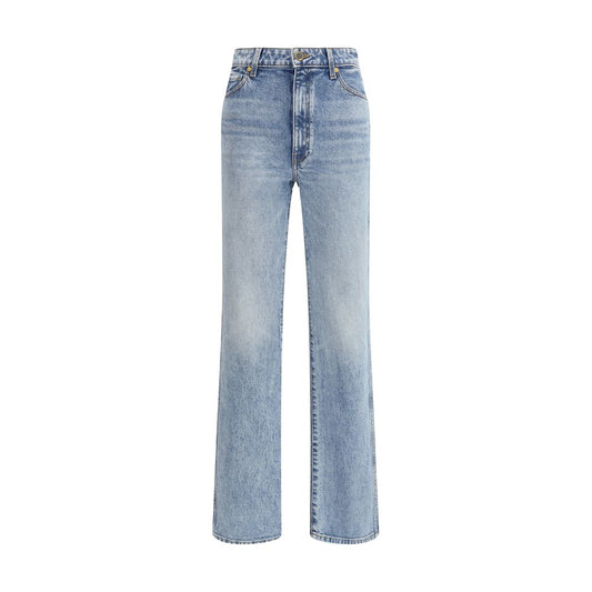 Khaite Light Blue Cotton High-Waisted Jean with straight silhouette and classic details, perfect for a timeless look.